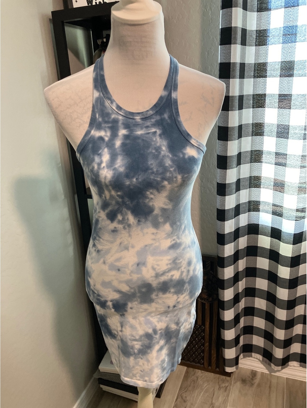 Pre-Loved Blue and White Tie-Dye Racerback Bodycon Dress